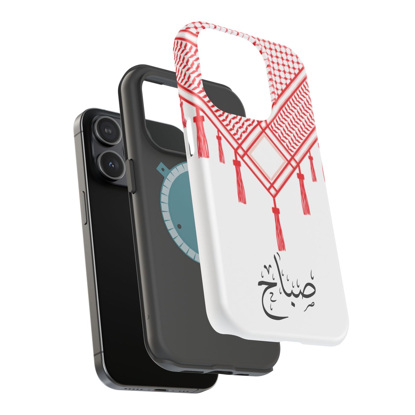 Personalized Arabic Calligraphy - Iphone Magnetic Impact-Resistant Phone Case - Red and White Shmagh Design