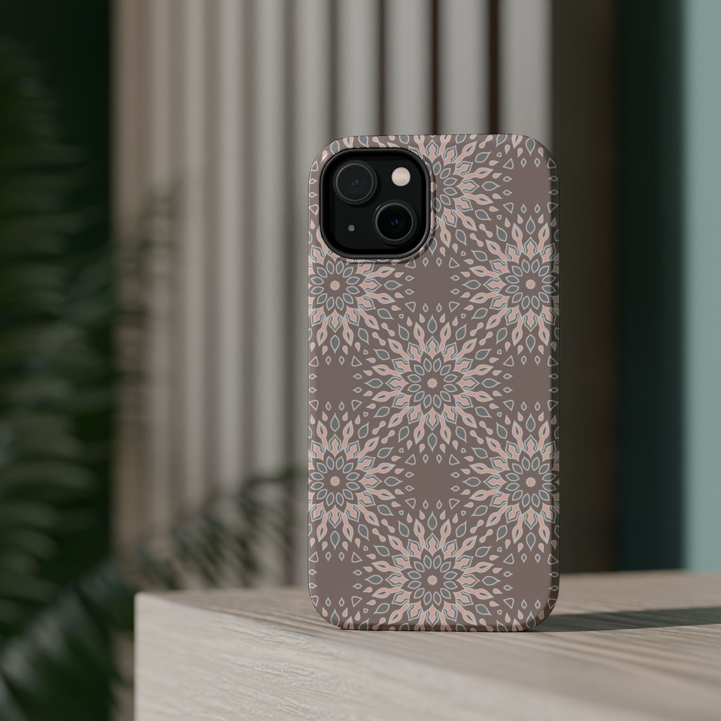 Beige Floral Design - Iphone Magnetic Tough Case