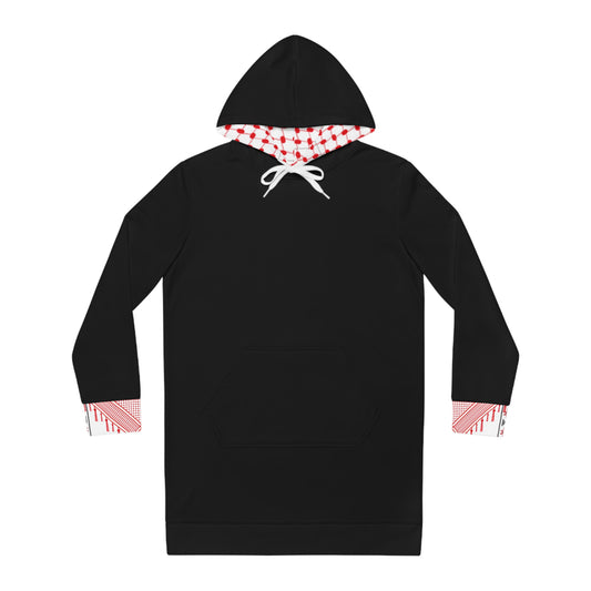 Red and White Hattah Design - Stylish Women's Hoodie Dress