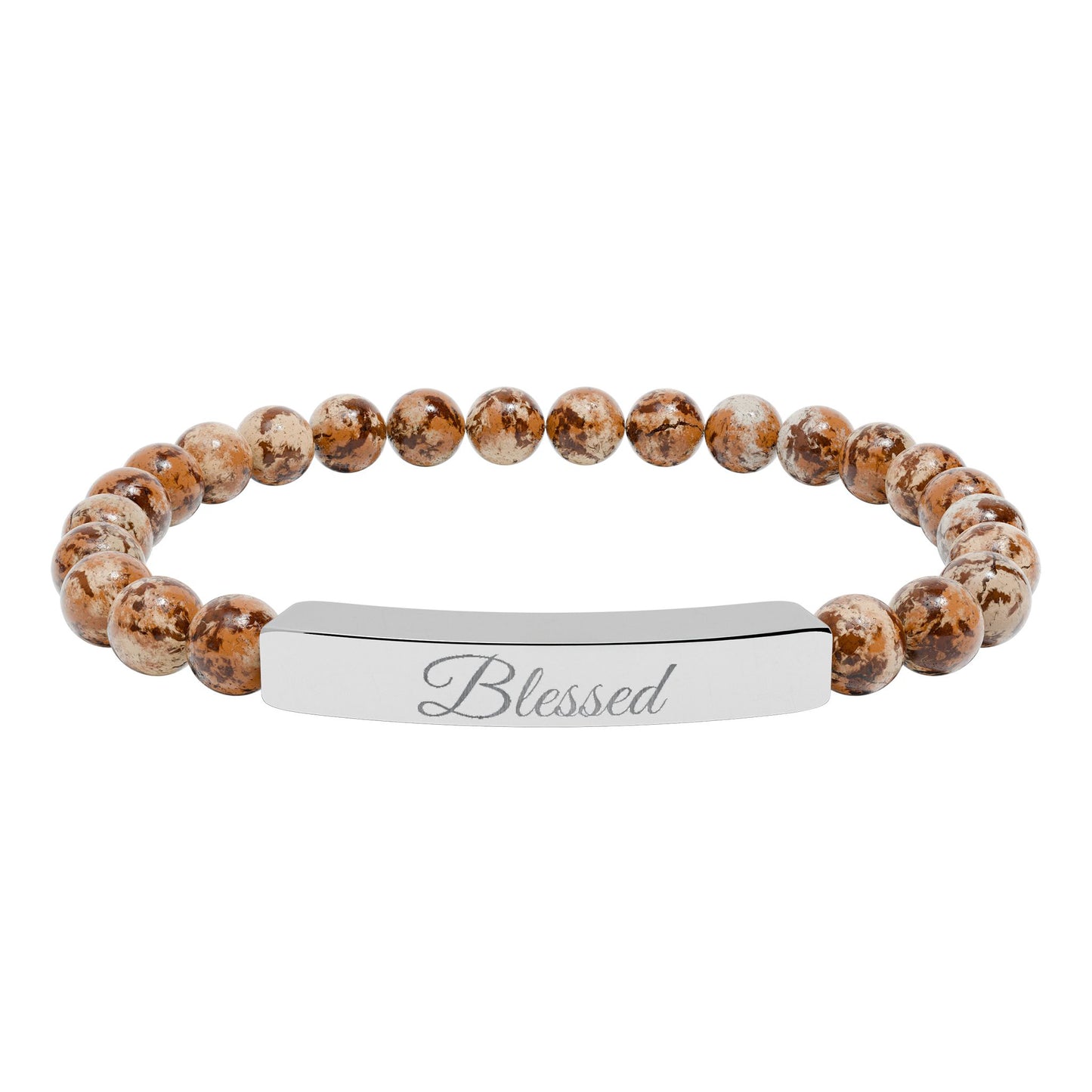 “Blessed ” Engraved Natural Stone Bracelet - Meaningful Gift for Mindfulness and Style