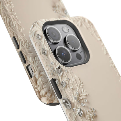 Beige Floral and Diamonds 💎 Design - Iphone Magnetic Tough Case