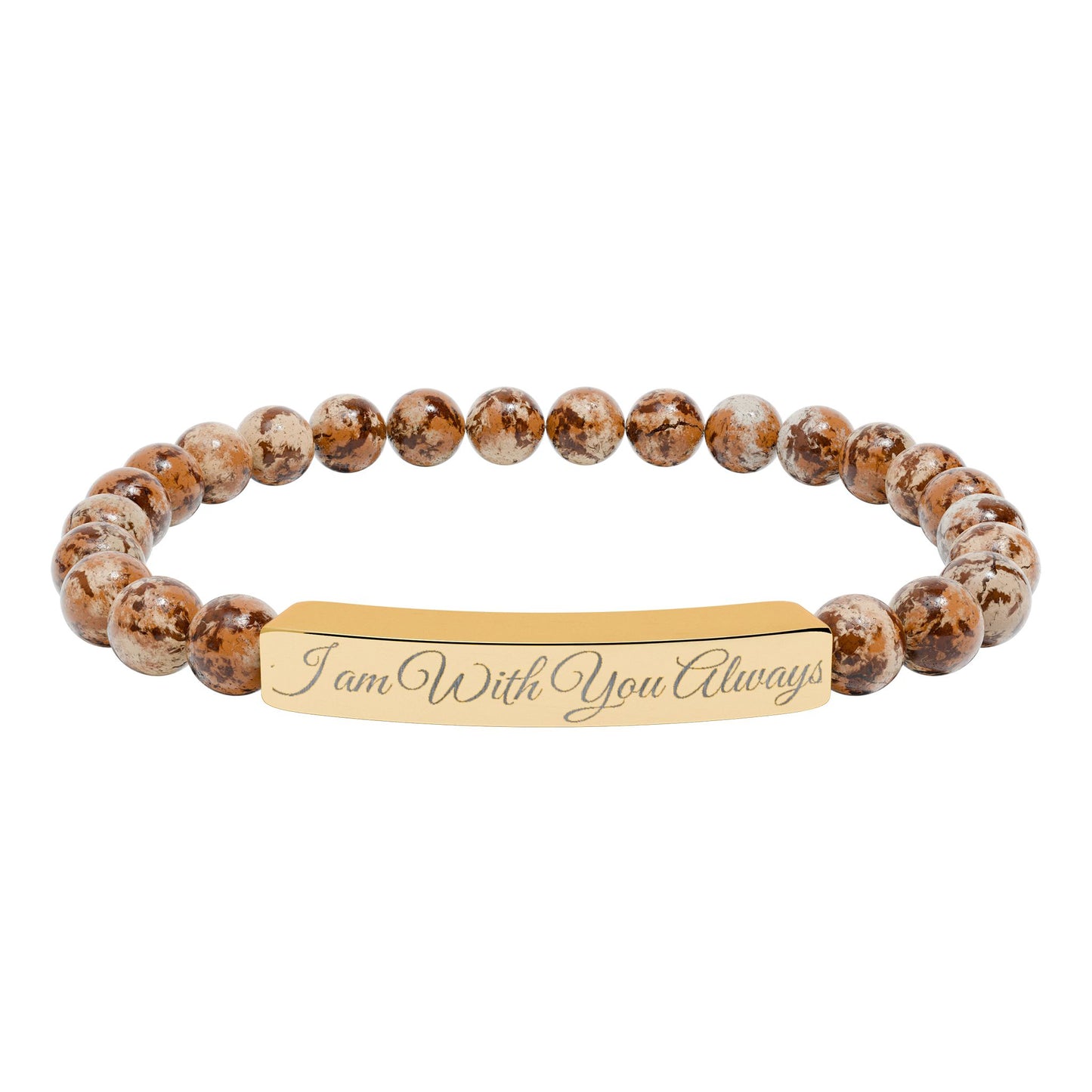 “I am With You Always” Engraved Natural Stone Bracelet - Meaningful Gift for Mindfulness and Style