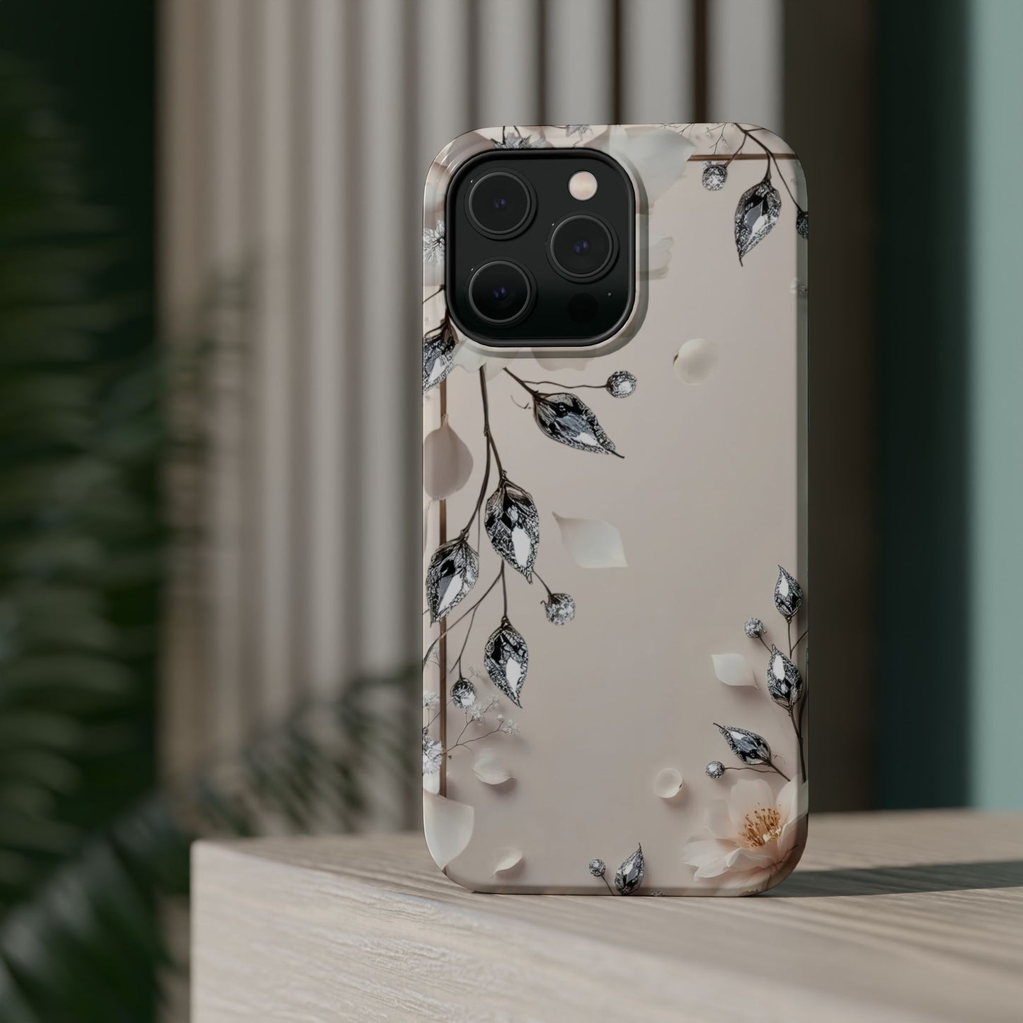 White Flowers and Diamonds 💎 Design - Iphone Magnetic Tough Case