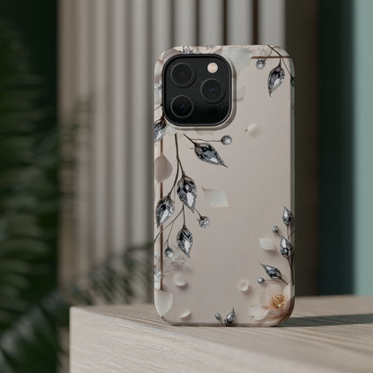 White Flowers and Diamonds 💎 Design - Iphone Magnetic Tough Case