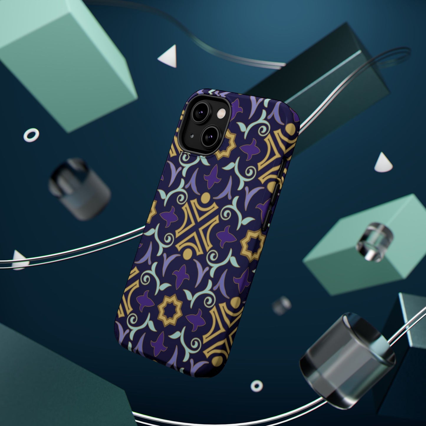 Geometric Purple and Gold Design Iphone Magnetic Tough Case