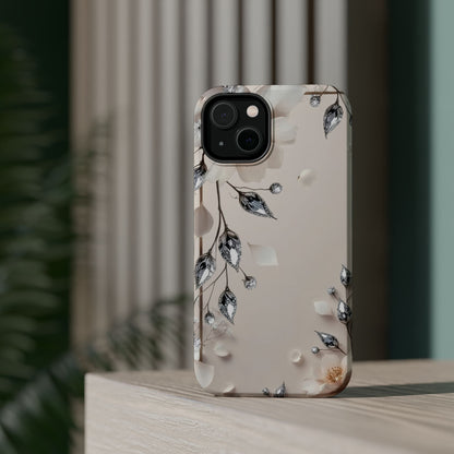 White Flowers and Diamonds 💎 Design - Iphone Magnetic Tough Case