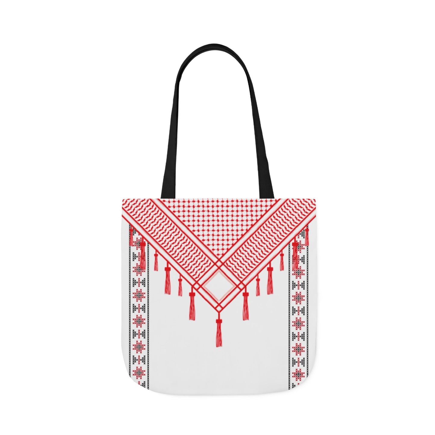Red and White Shmagh with Tatreez Design Tote Bag