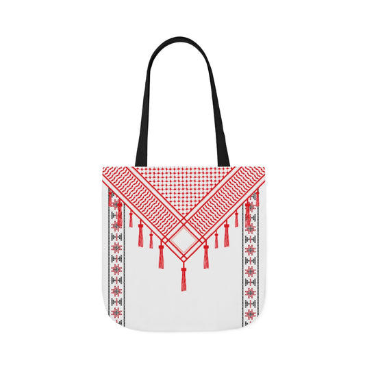 Red and White Shmagh with Tatreez Design Tote Bag