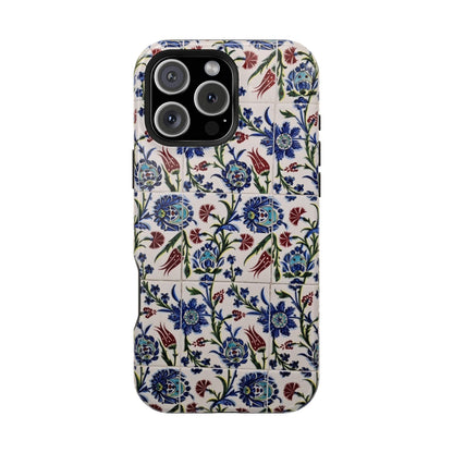 Blue ceramic Floral Design - Iphone Magnetic Tough Case