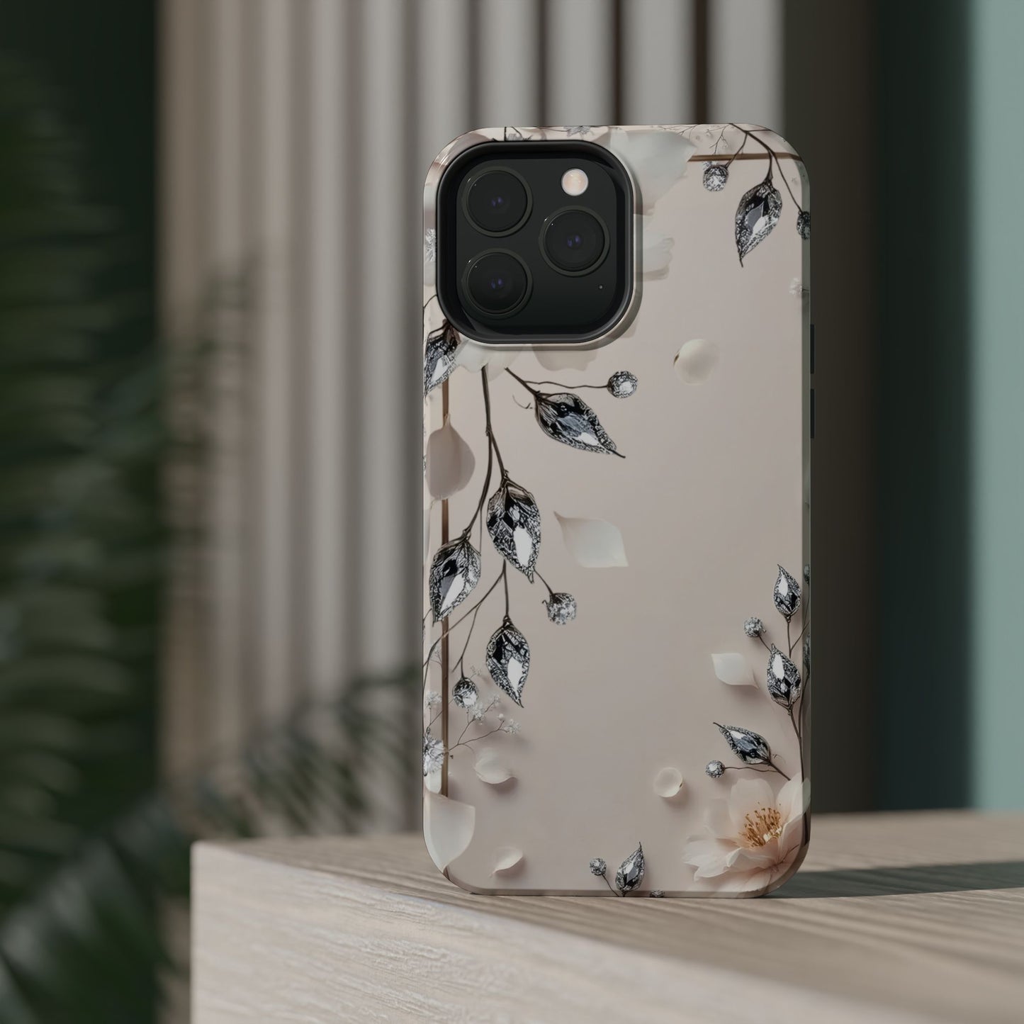 White Flowers and Diamonds 💎 Design - Iphone Magnetic Tough Case
