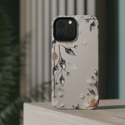 White Flowers and Diamonds 💎 Design - Iphone Magnetic Tough Case
