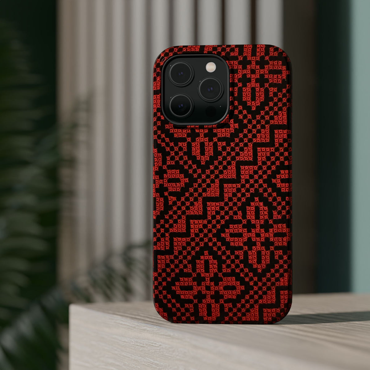 Red and Black Tatreez Design - Iphone Magnetic Tough Case
