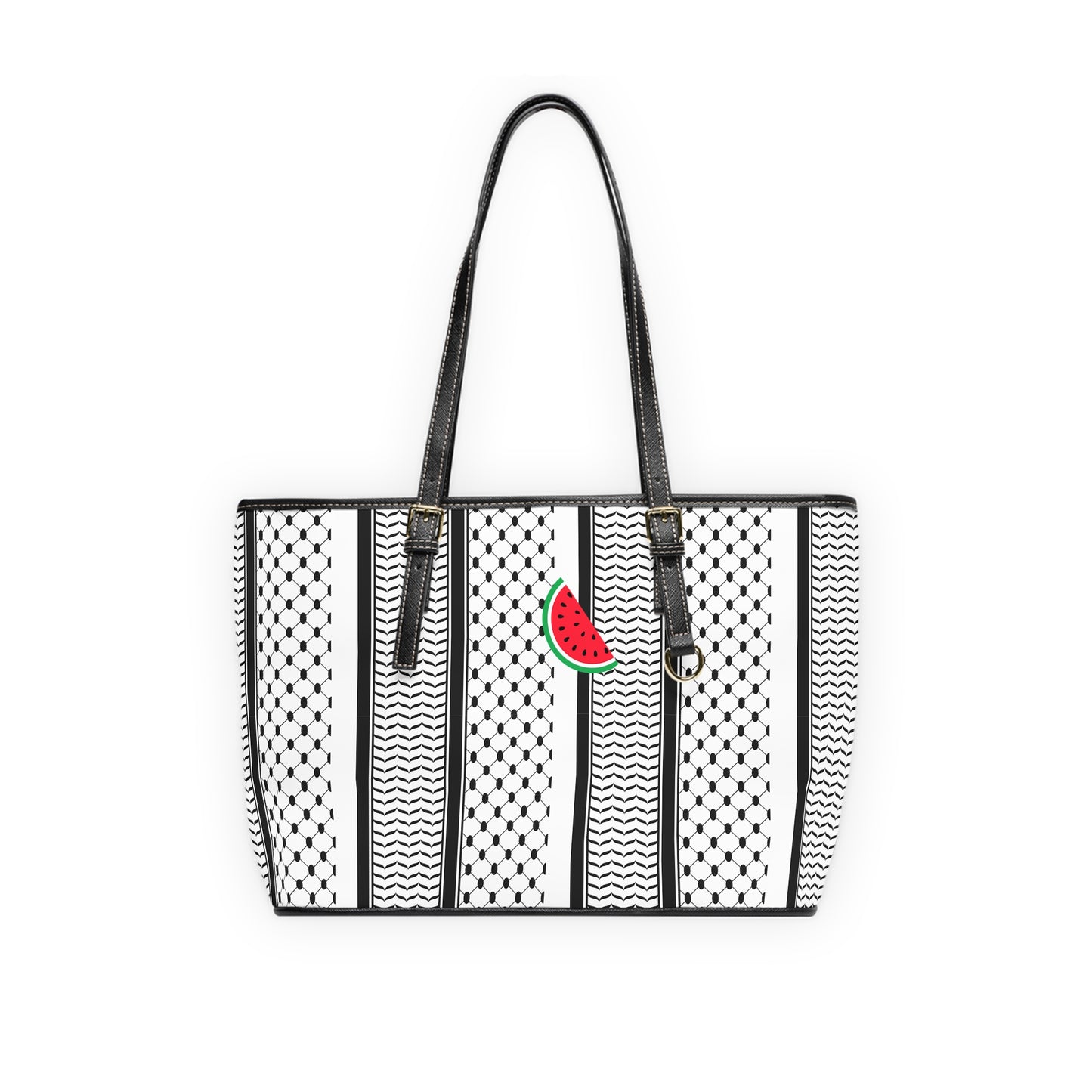 Black and White Kufie Pattern Leather Shoulder Bag