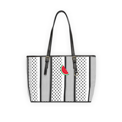 Black and White Kufie Pattern Leather Shoulder Bag