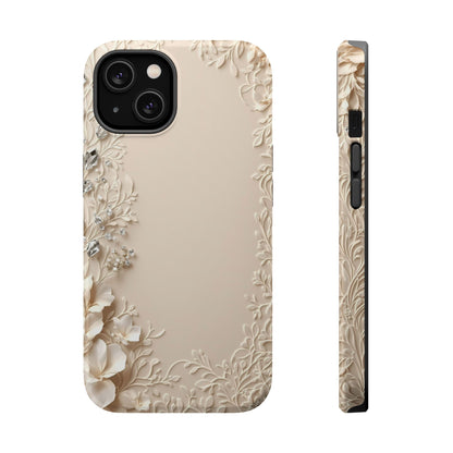 Beige Floral and Diamonds 💎 Design - Iphone Magnetic Tough Case