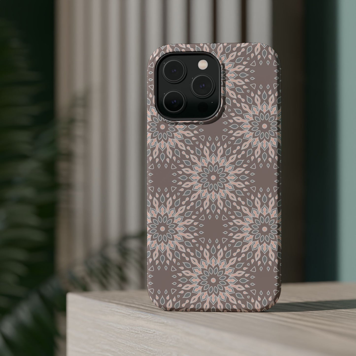 Beige Floral Design - Iphone Magnetic Tough Case