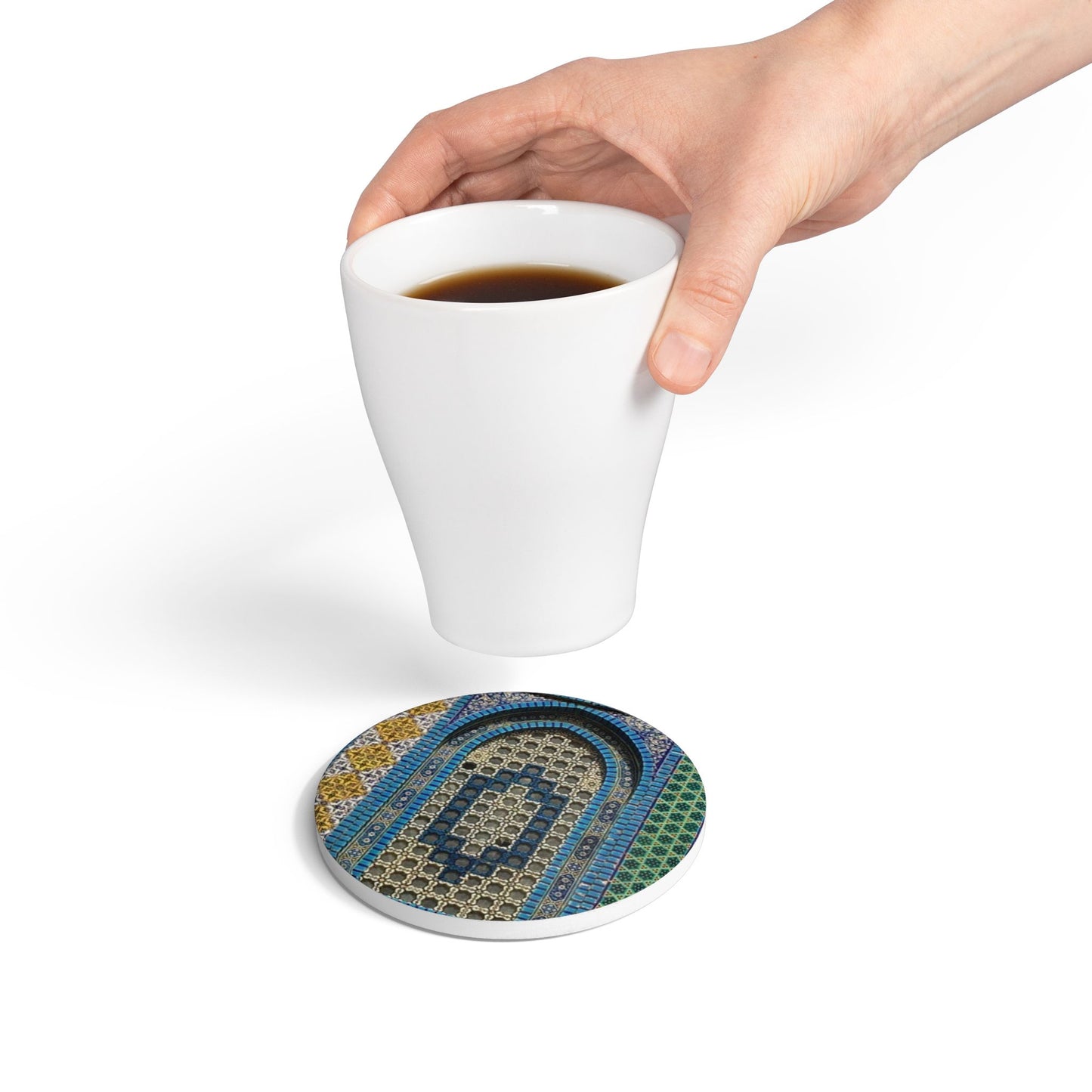 Masjid Al-Aqsa Pattern Ceramic Coaster, Stylish Drinkware, Home Decor, Gift for Housewarming, Coffee Table Accessory