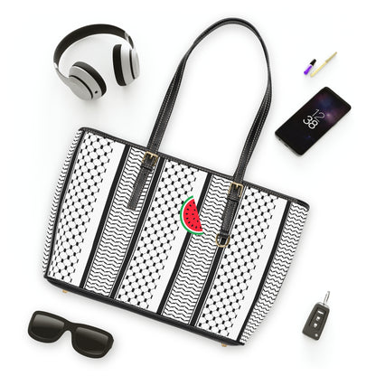 Black and White Kufie Pattern Leather Shoulder Bag