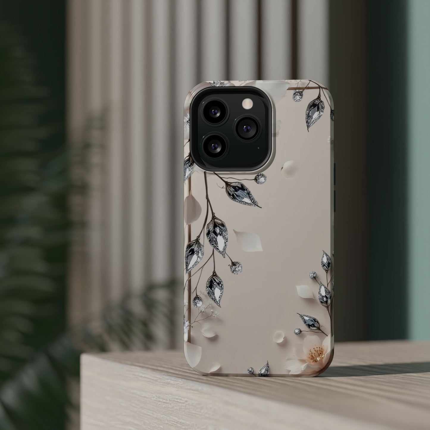 White Flowers and Diamonds 💎 Design - Iphone Magnetic Tough Case