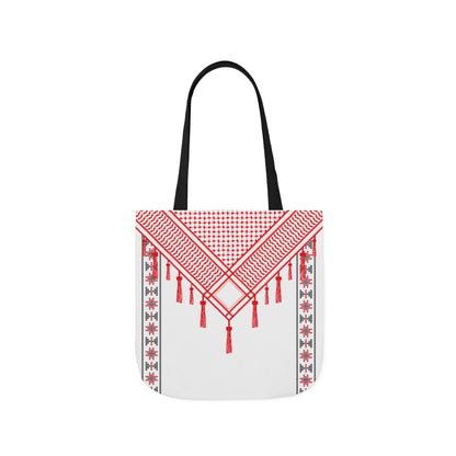 Red and White Shmagh with Tatreez Design Tote Bag
