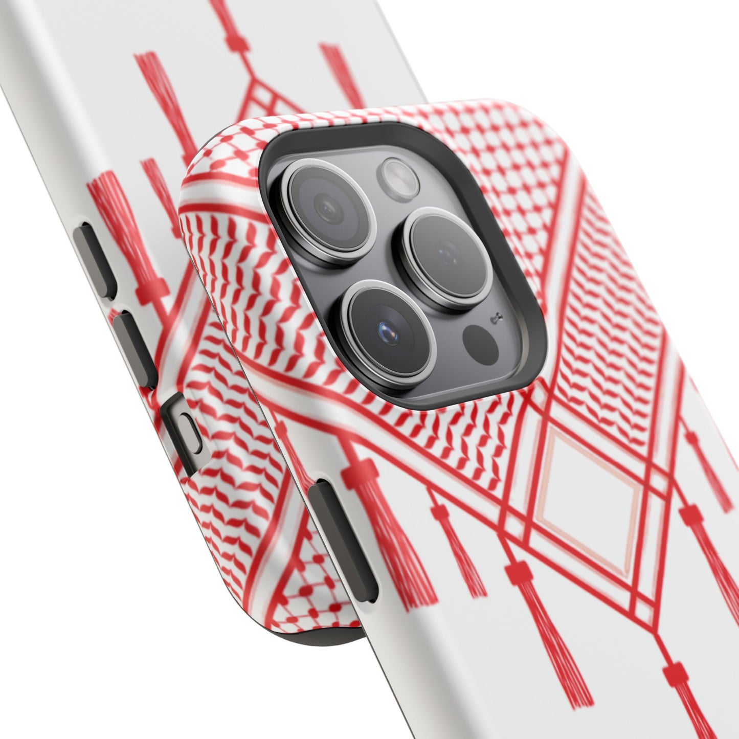 Personalized Arabic Calligraphy - Iphone Magnetic Impact-Resistant Phone Case - Red and White Shmagh Design