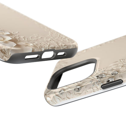 Beige Floral and Diamonds 💎 Design - Iphone Magnetic Tough Case