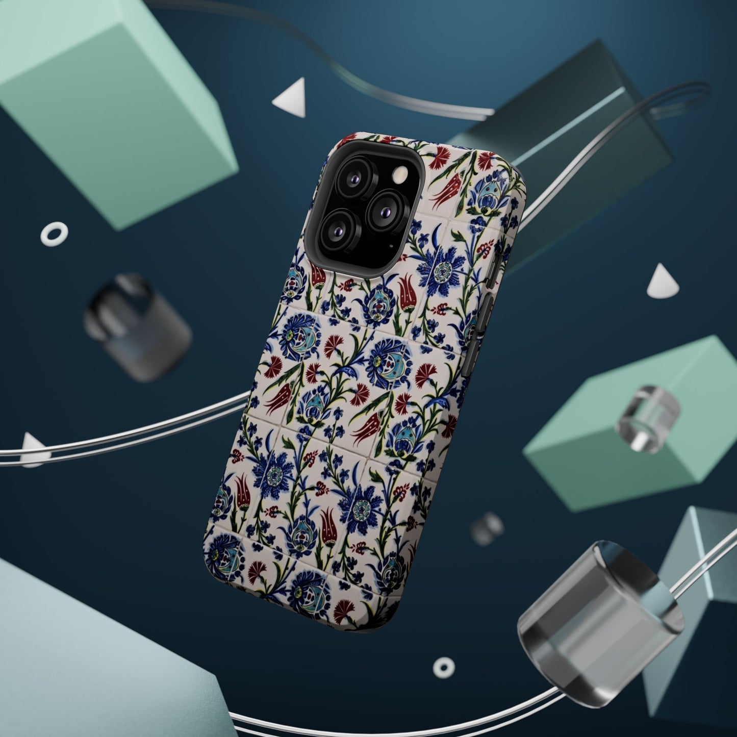 Blue ceramic Floral Design - Iphone Magnetic Tough Case