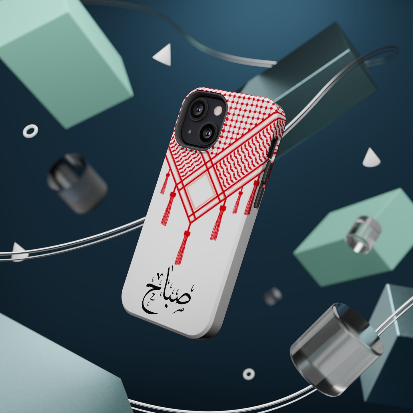 Personalized Arabic Calligraphy - Iphone Magnetic Impact-Resistant Phone Case - Red and White Shmagh Design
