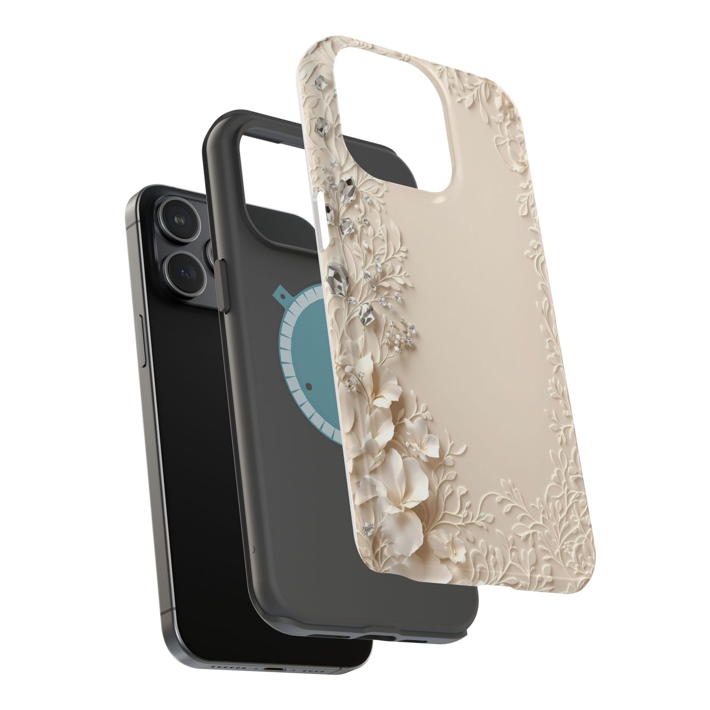 Beige Floral and Diamonds 💎 Design - Iphone Magnetic Tough Case