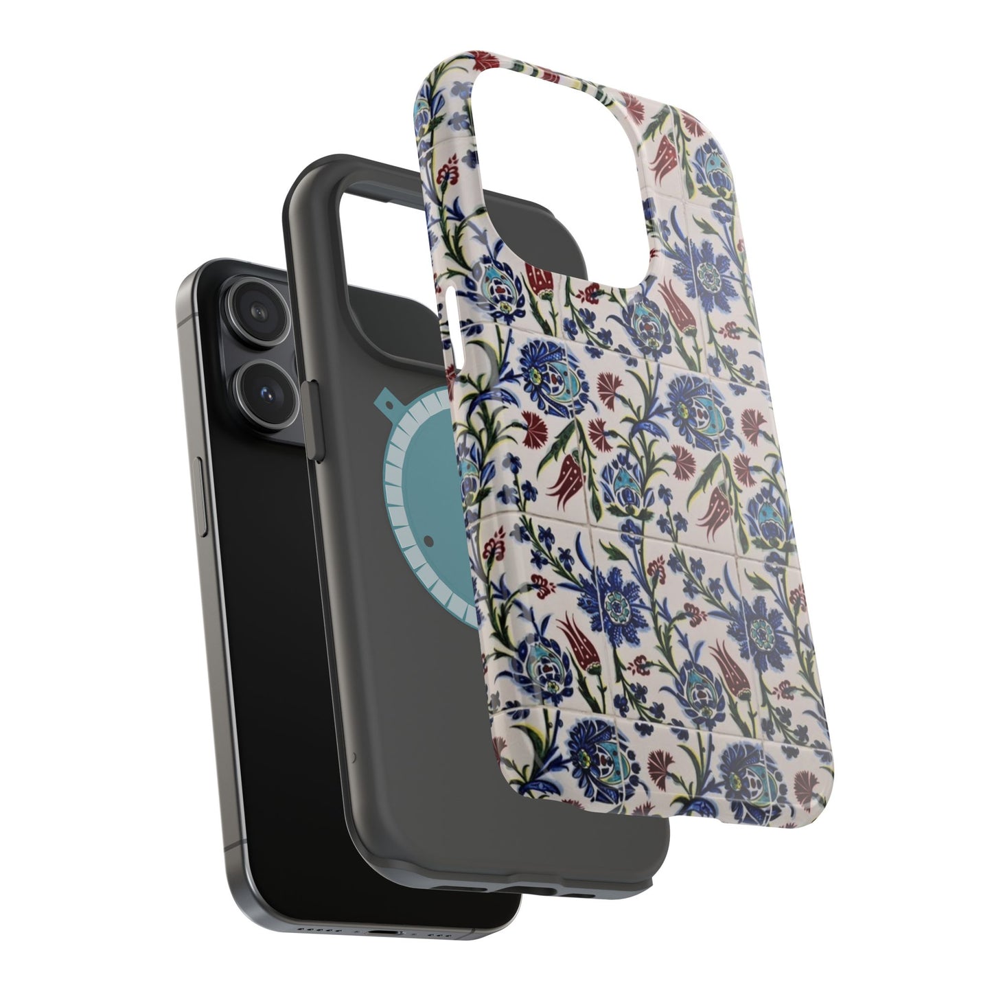 Blue ceramic Floral Design - Iphone Magnetic Tough Case