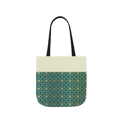 Gold and Green geometric Designs  Tote Bag, 2-Color Straps