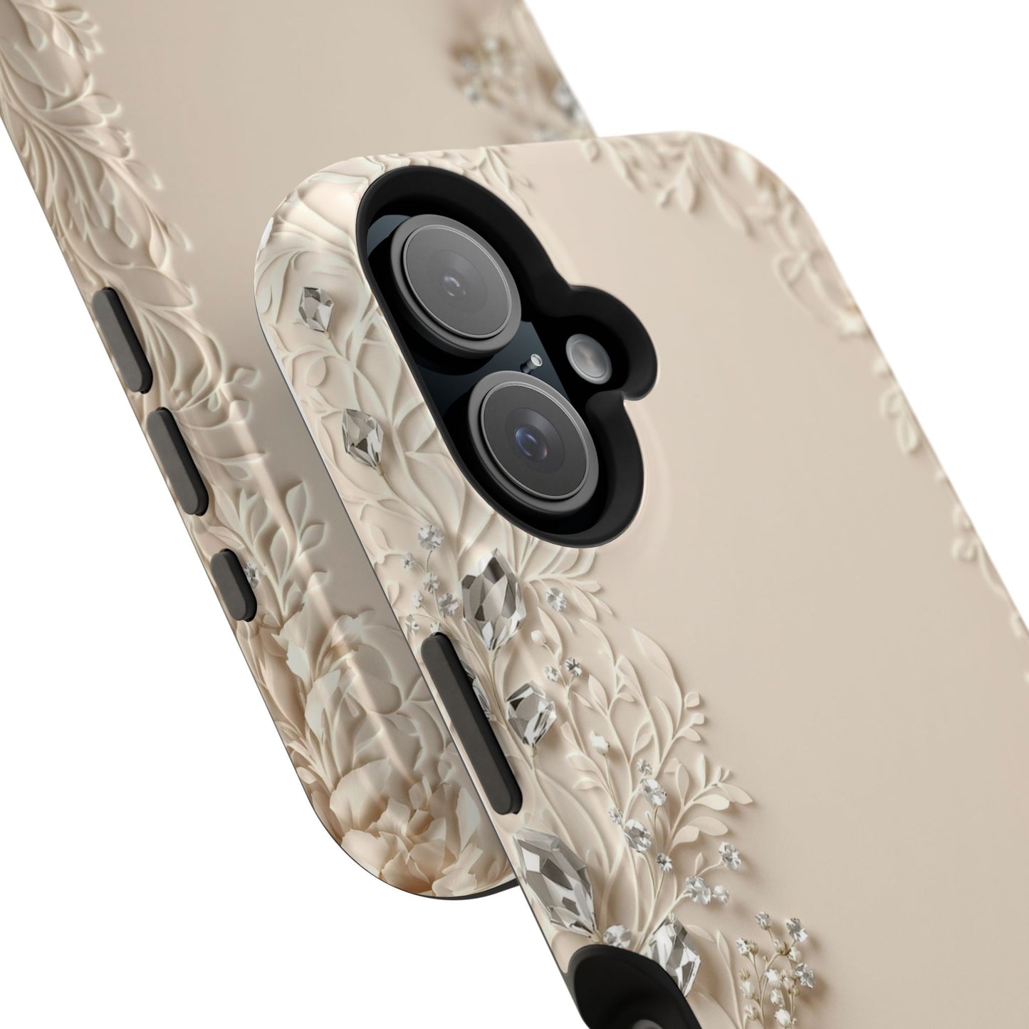 Beige Floral and Diamonds 💎 Design - Iphone Magnetic Tough Case