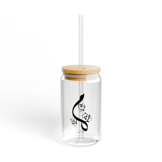 Arabic Letter “Meem”  "م" Monogram Sipper Glass, 16oz | Eco-Friendly Beverage Container | Perfect for Home, picnics, Gifts, and Parties