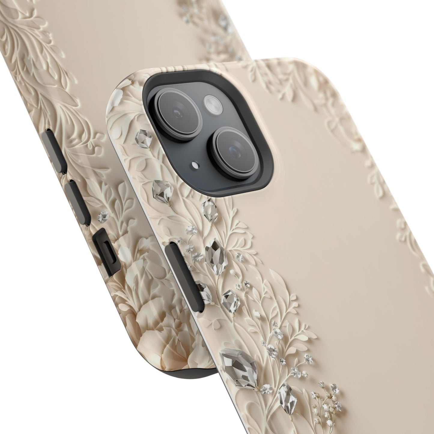 Beige Floral and Diamonds 💎 Design - Iphone Magnetic Tough Case