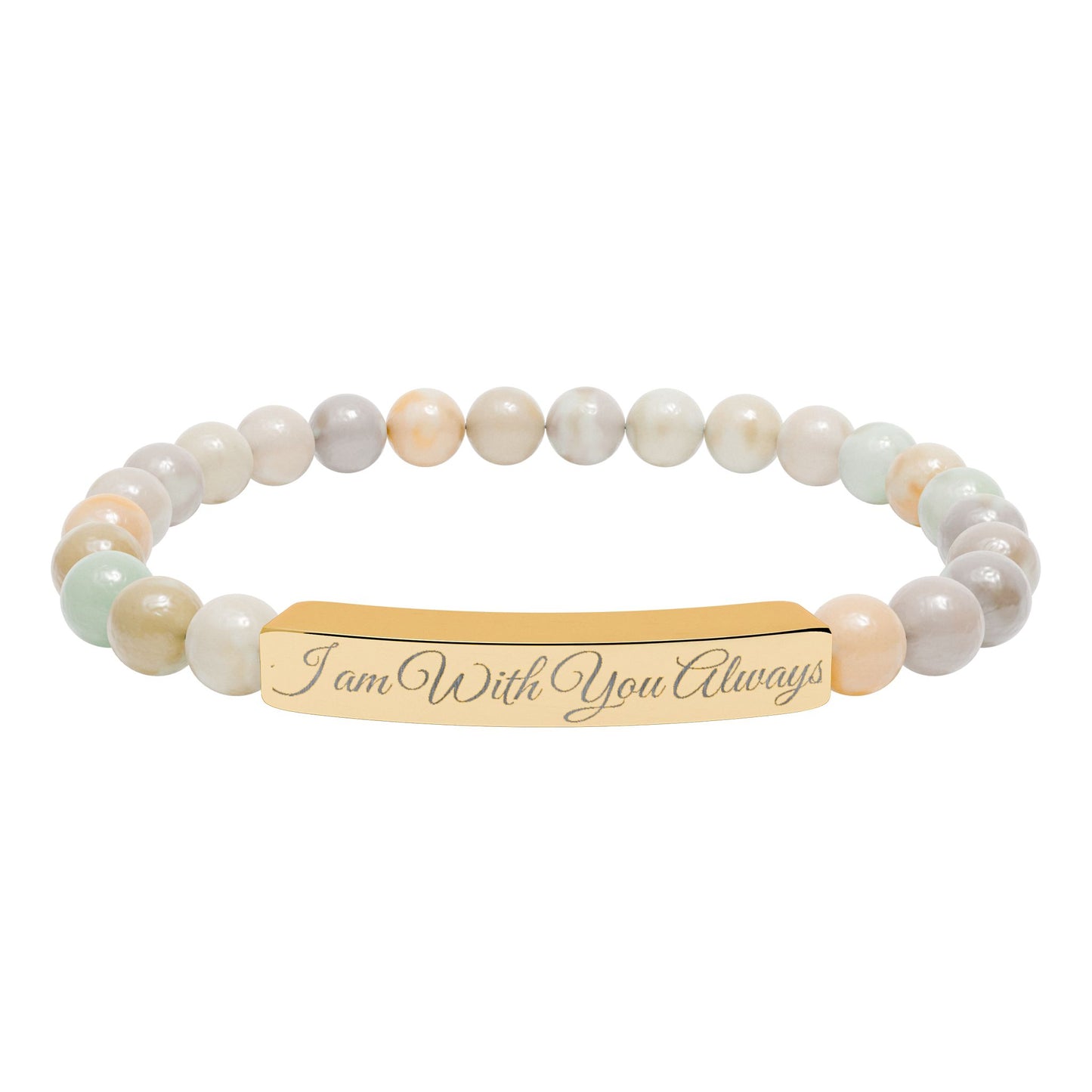 “I am With You Always” Engraved Natural Stone Bracelet - Meaningful Gift for Mindfulness and Style