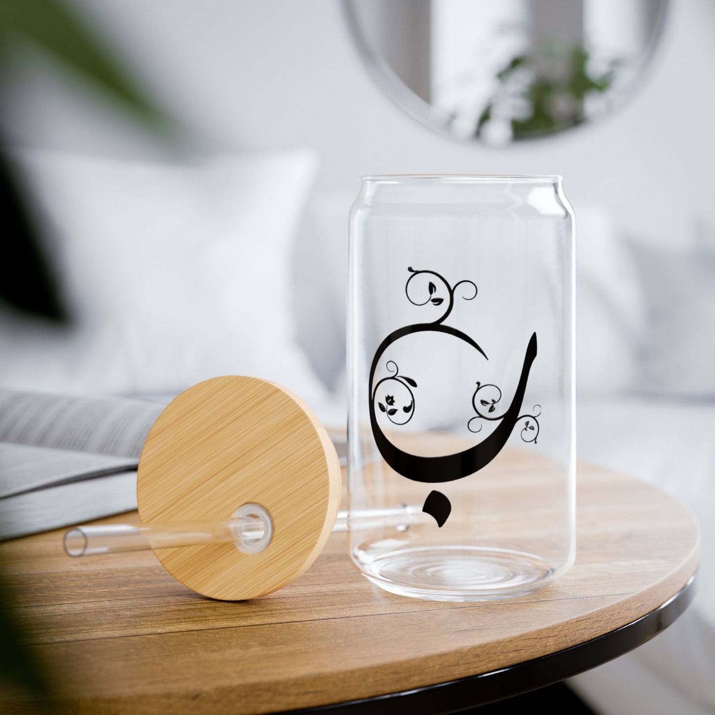 Arabic Letter “Ba”  "ب" Monogram Sipper Glass, 16oz | Eco-Friendly Beverage Container | Perfect for Home, picnics, Gifts, and Parties