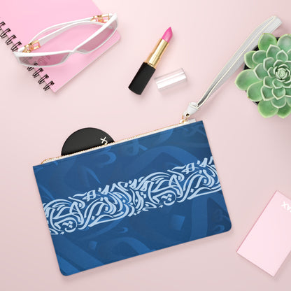Large* Blue and White  Arabic Calligraphy Themed Clutch Bag, Stylish Purse