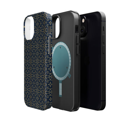 Navy and Gold Geometric Design Iphone Magnetic Tough Case