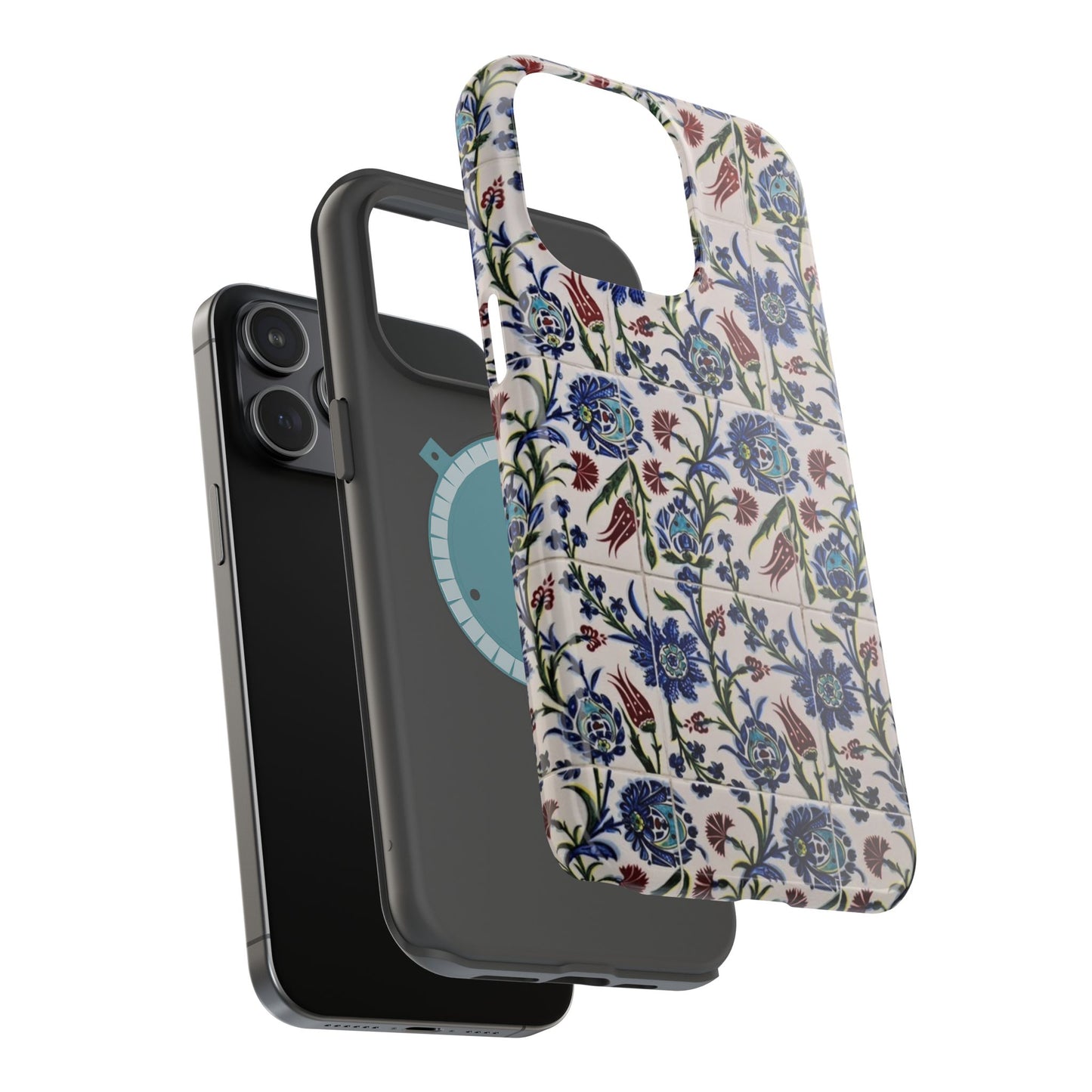 Blue ceramic Floral Design - Iphone Magnetic Tough Case