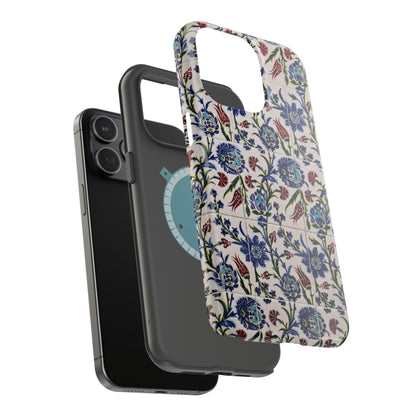 Blue ceramic Floral Design - Iphone Magnetic Tough Case