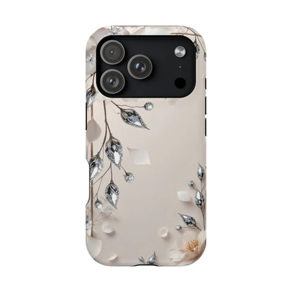 White Flowers and Diamonds 💎 Design - Iphone Magnetic Tough Case