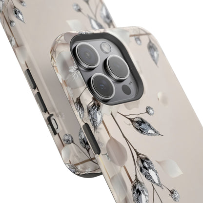 White Flowers and Diamonds 💎 Design - Iphone Magnetic Tough Case