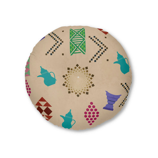 Arabic Style Tufted Floor Pillow, Round Medallion Design, Vintage Style Cushion, Living Room Decor, Boho Home Accessory, Floor Seating, [...]