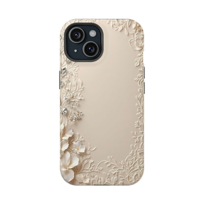 Beige Floral and Diamonds 💎 Design - Iphone Magnetic Tough Case