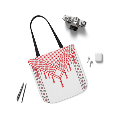 Red and White Shmagh with Tatreez Design Tote Bag
