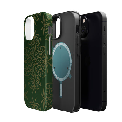 Gold and Green Flowery Design - Iphone Magnetic Tough Case