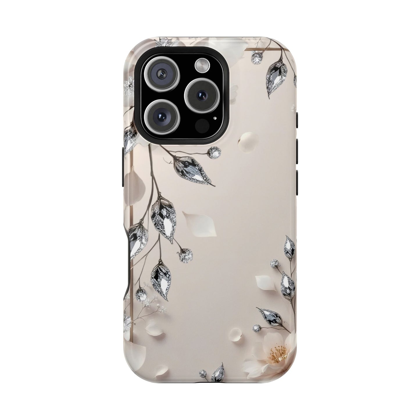 White Flowers and Diamonds 💎 Design - Iphone Magnetic Tough Case