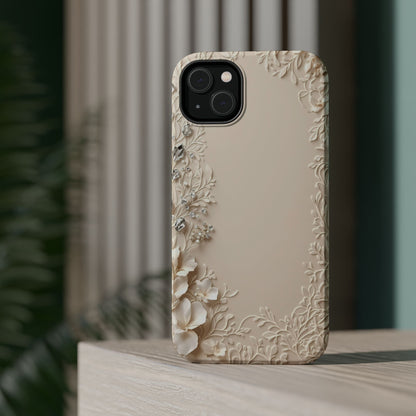 Beige Floral and Diamonds 💎 Design - Iphone Magnetic Tough Case