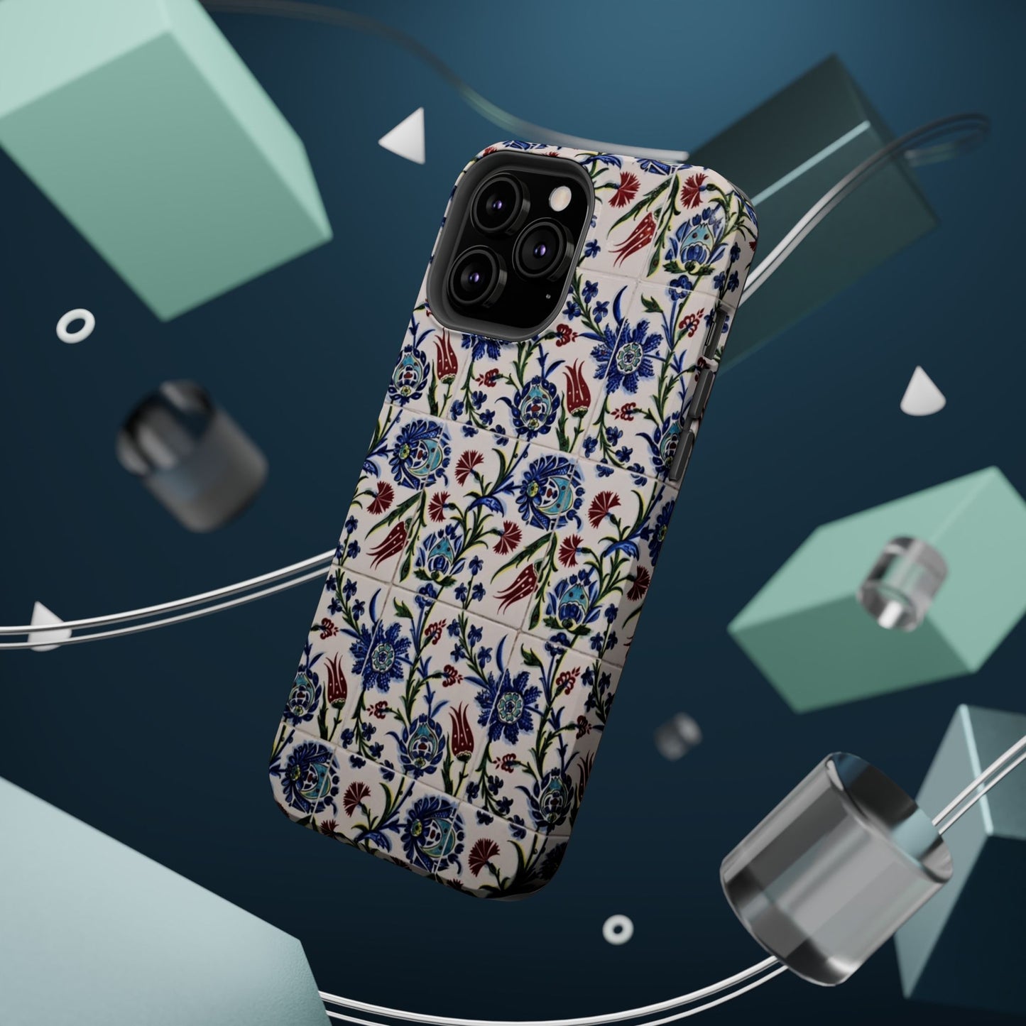 Blue ceramic Floral Design - Iphone Magnetic Tough Case