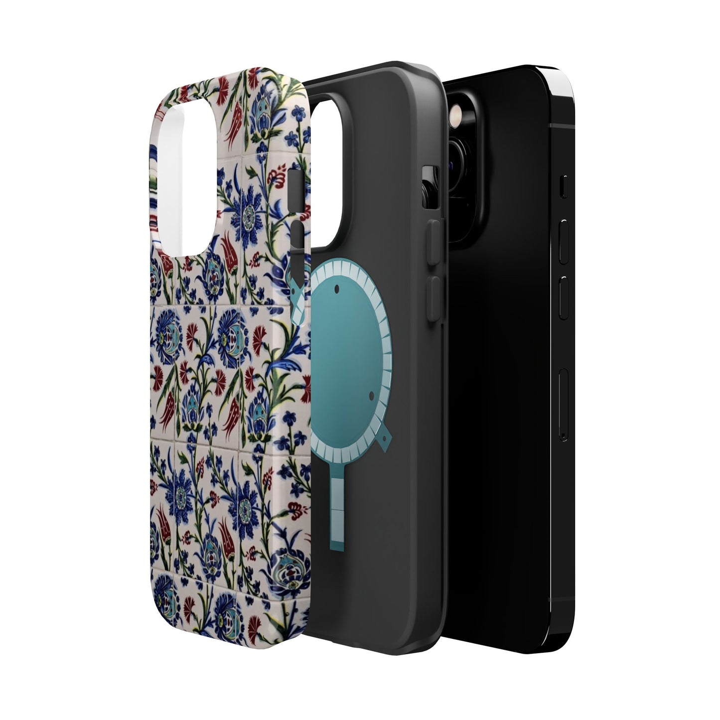 Blue ceramic Floral Design - Iphone Magnetic Tough Case